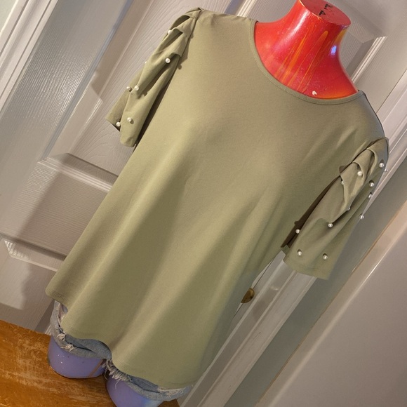 A Love Story Tops - A Love Story Green Pearl Embellished Blouse